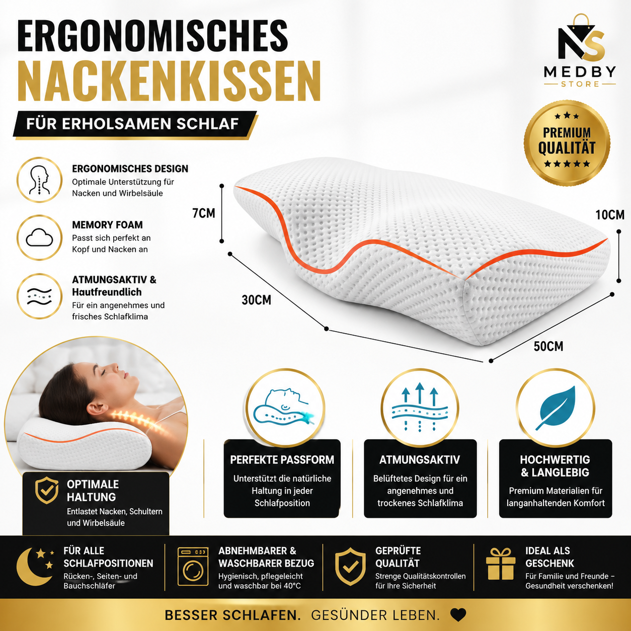 MEDBY Ergonomic Memory Foam Neck Pillow – Breathable & Neck-Supporting