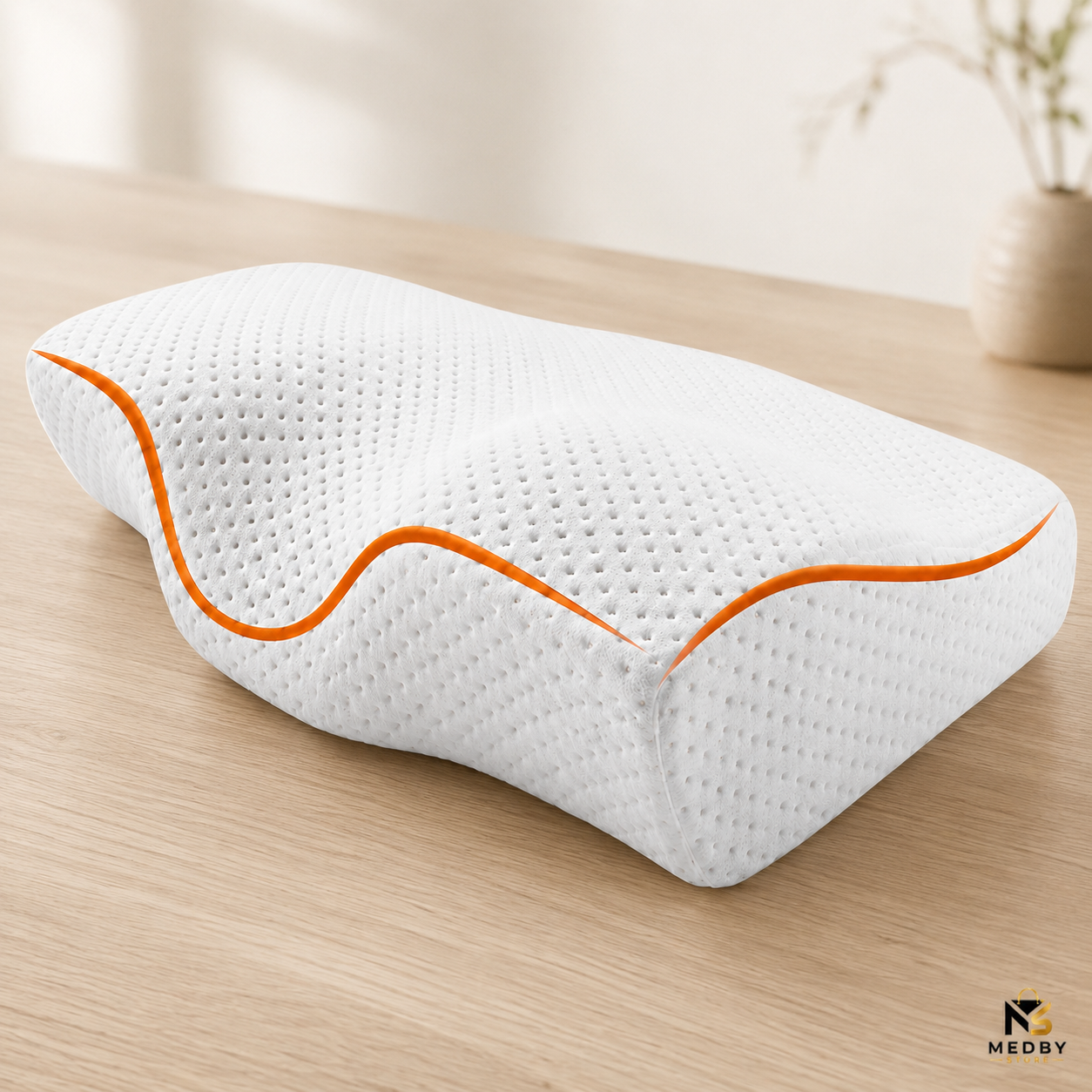 MEDBY Ergonomic Memory Foam Neck Pillow – Breathable & Neck-Supporting
